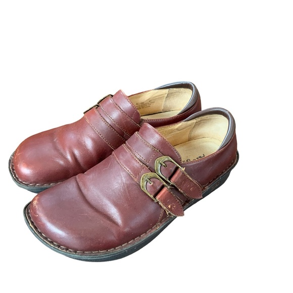 Alegria All-662 Alli Womens 6-6.5/36 Slip On Shoes Brown Leather Nurse Clogs Gre - Picture 1 of 10